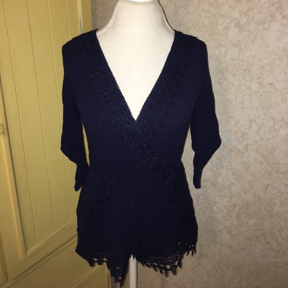 NWOT Navy Crocheted Romper