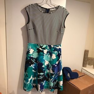 Mixed Floral/Stripe Print Fit N Flare