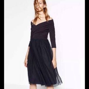 Zara Dark Blue Tulle Sleeved Dress