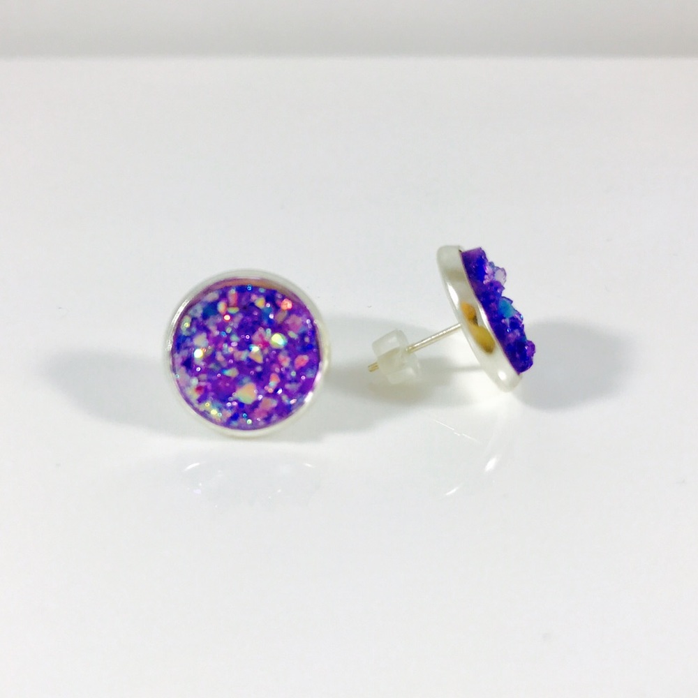 🆕💜Fabulous purple rainbow druzy earrings - Picture 2 of 6