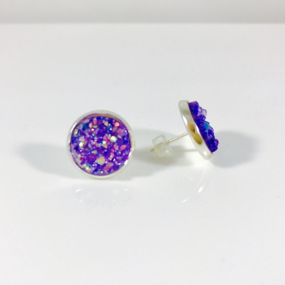 🆕💜Fabulous purple rainbow druzy earrings - Picture 2 of 6