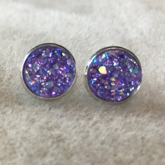 🆕💜Fabulous purple rainbow druzy earrings - Picture 3 of 6