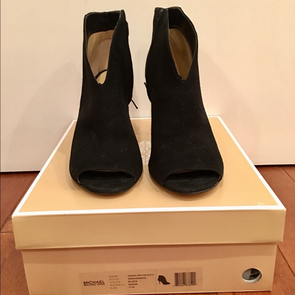 NWT Michael Kors Black Suede Peep-Toe Booties