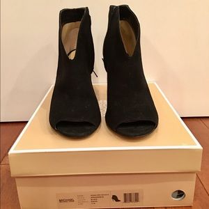 NWT Michael Kors Black Suede Peep-Toe Booties