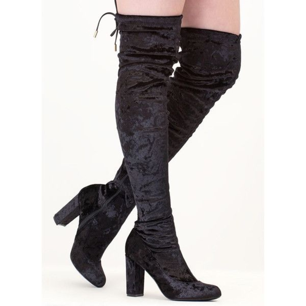 Black Velvet Over the Knee Boots