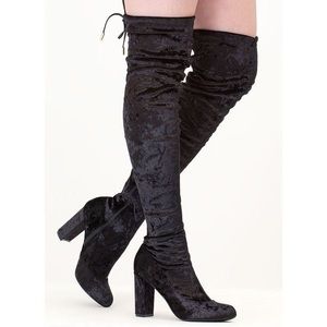 Black Velvet Over the Knee Boots