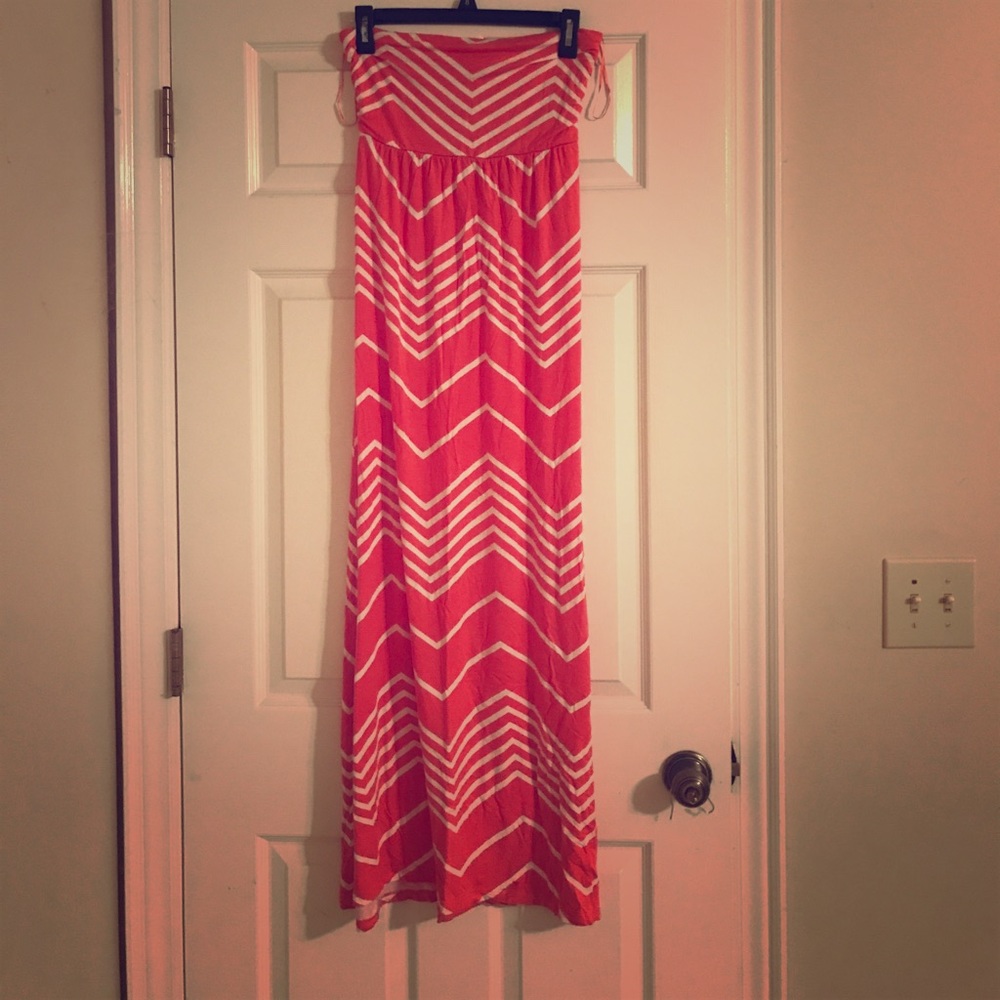 Coral/White Maxi Dress