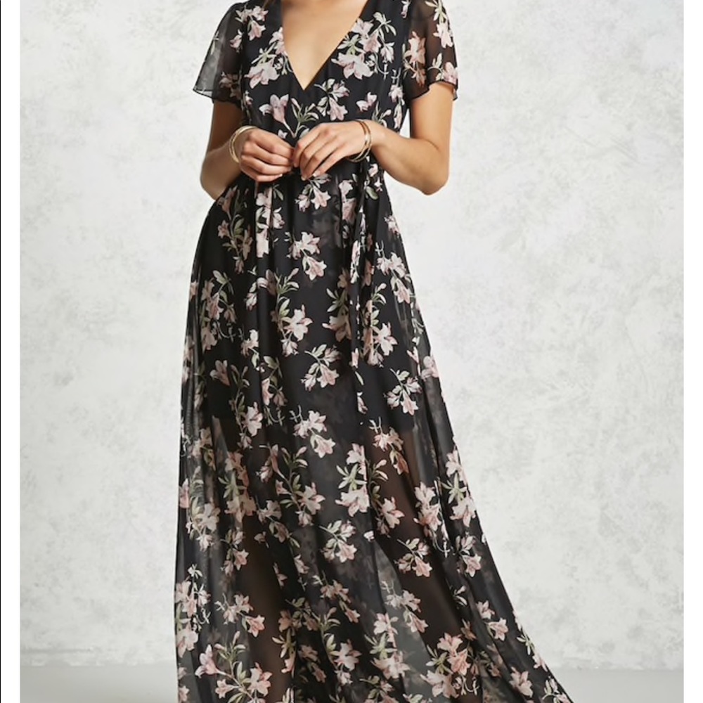Forever 21 Floral Wrap Maxi Dress L