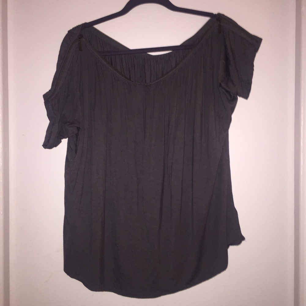 Charcoal Grey off shoulder Top with zipper neck