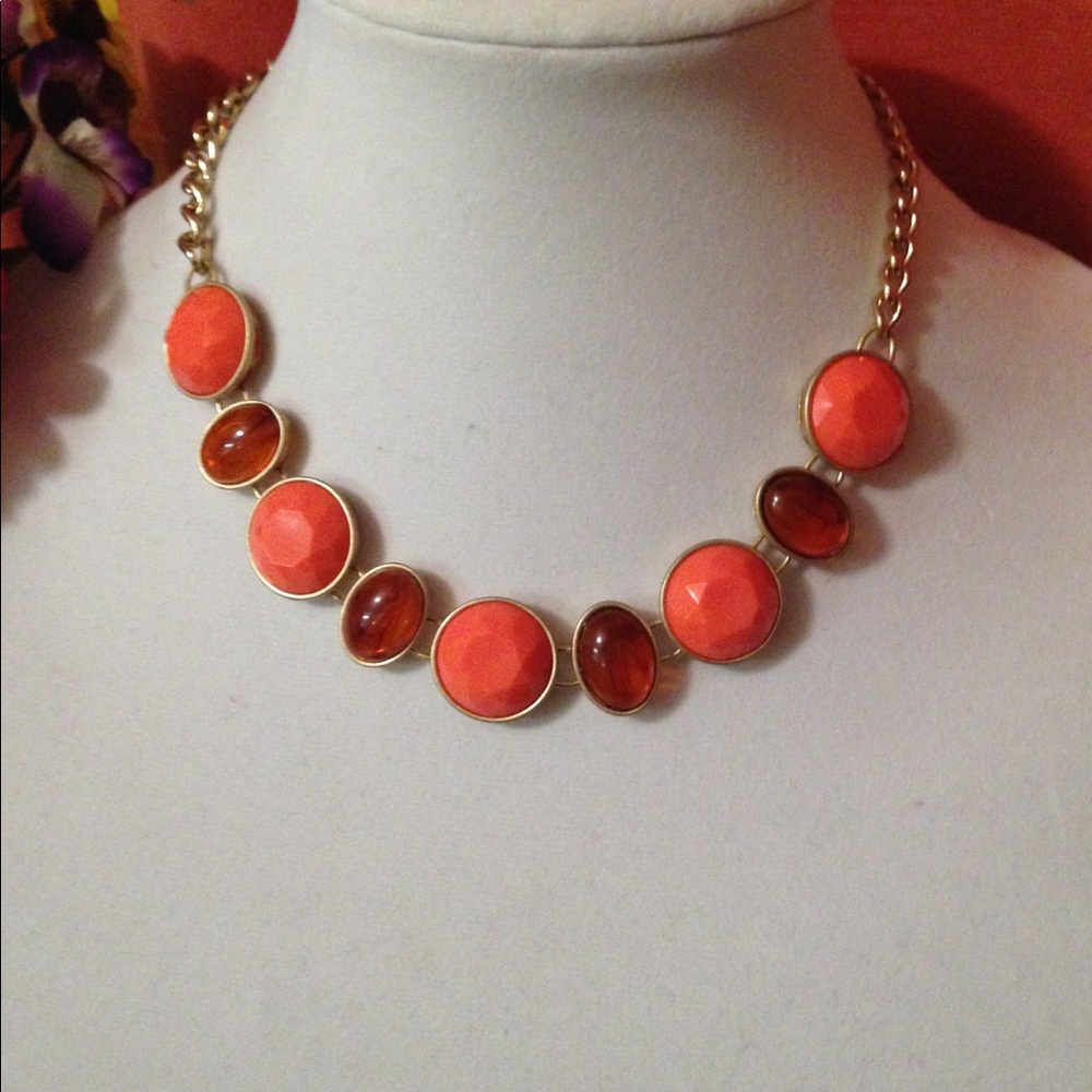 Coral & Amber Statement necklace accent in gold