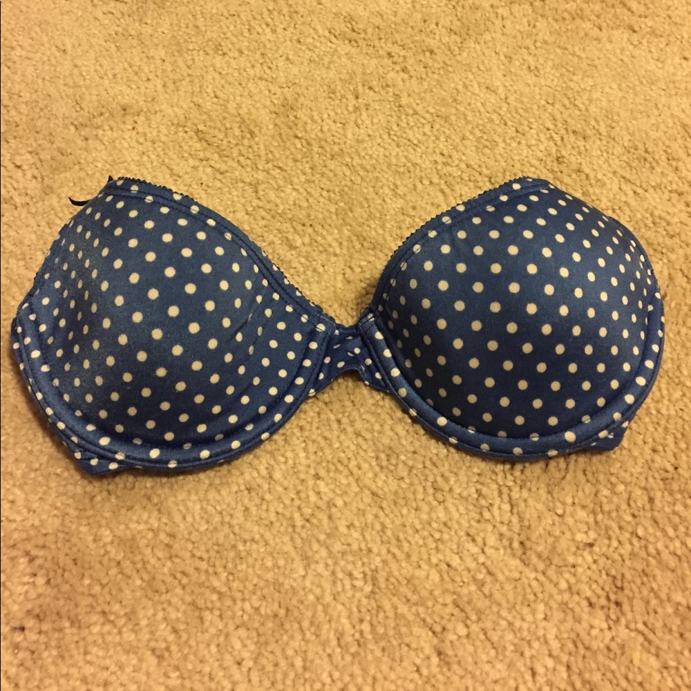 Blue polka dot bra