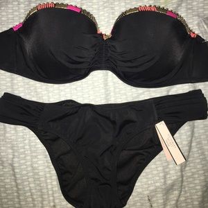 VS Bandeau beaded too and black bottoms.