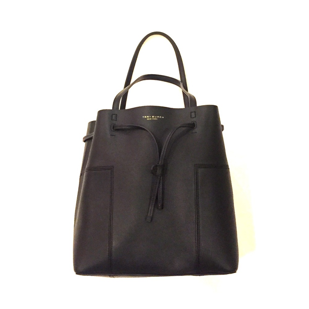 Tory Burch black bucket 'Block-T Drawstring Tote'