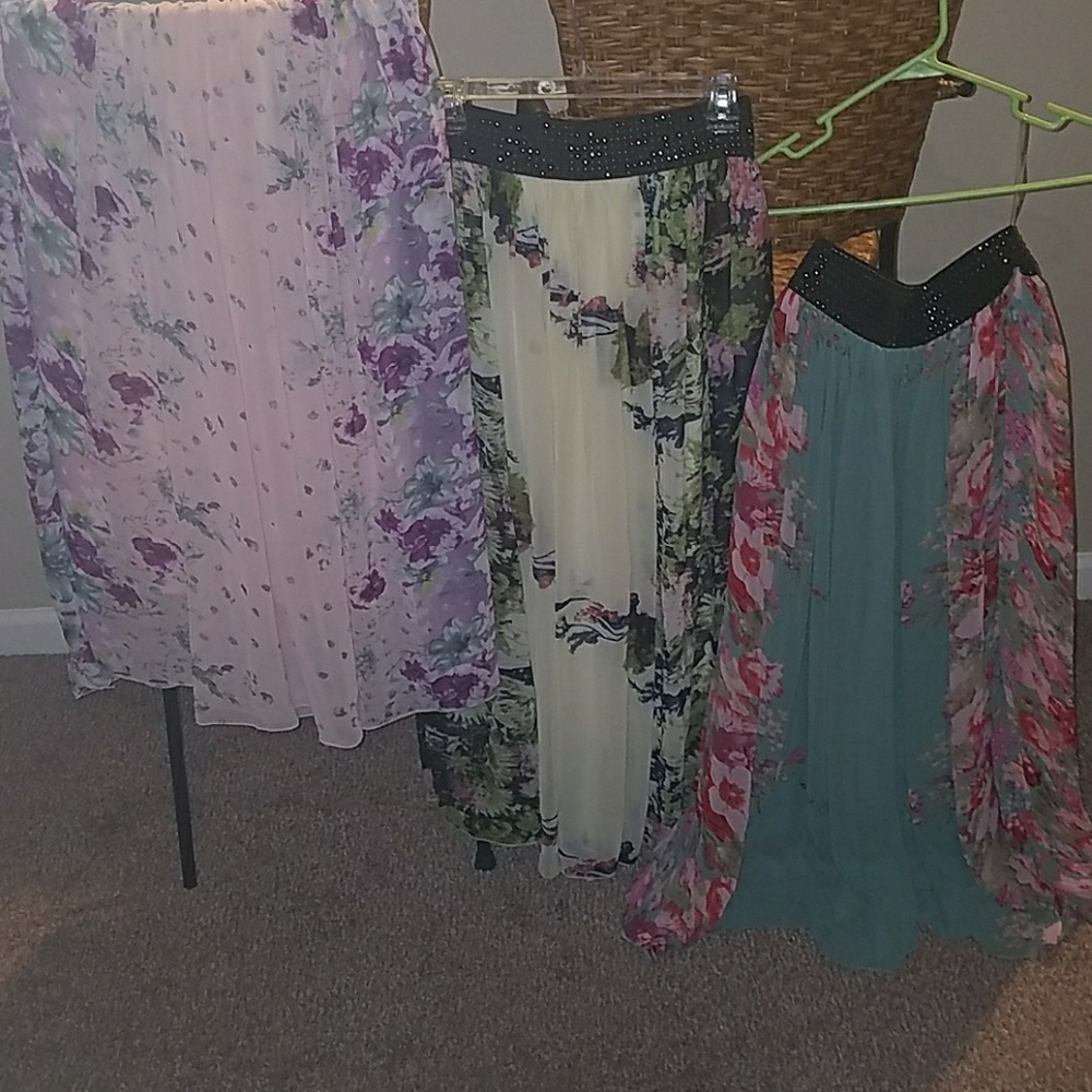 3 double layered floral print maxi skirts