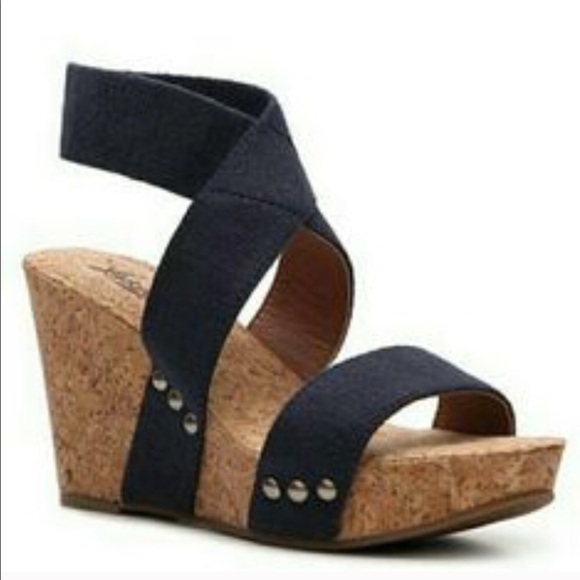 Lucky Brand Shoes - Lucky Brand Navy Blue Cork Wedges Slip-on Platform
