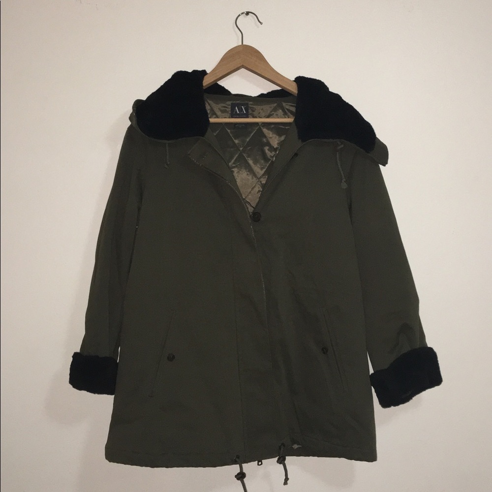 Armani Exchange Olive Green Hooded Coat