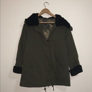 Armani Exchange Olive Green Hooded Coat