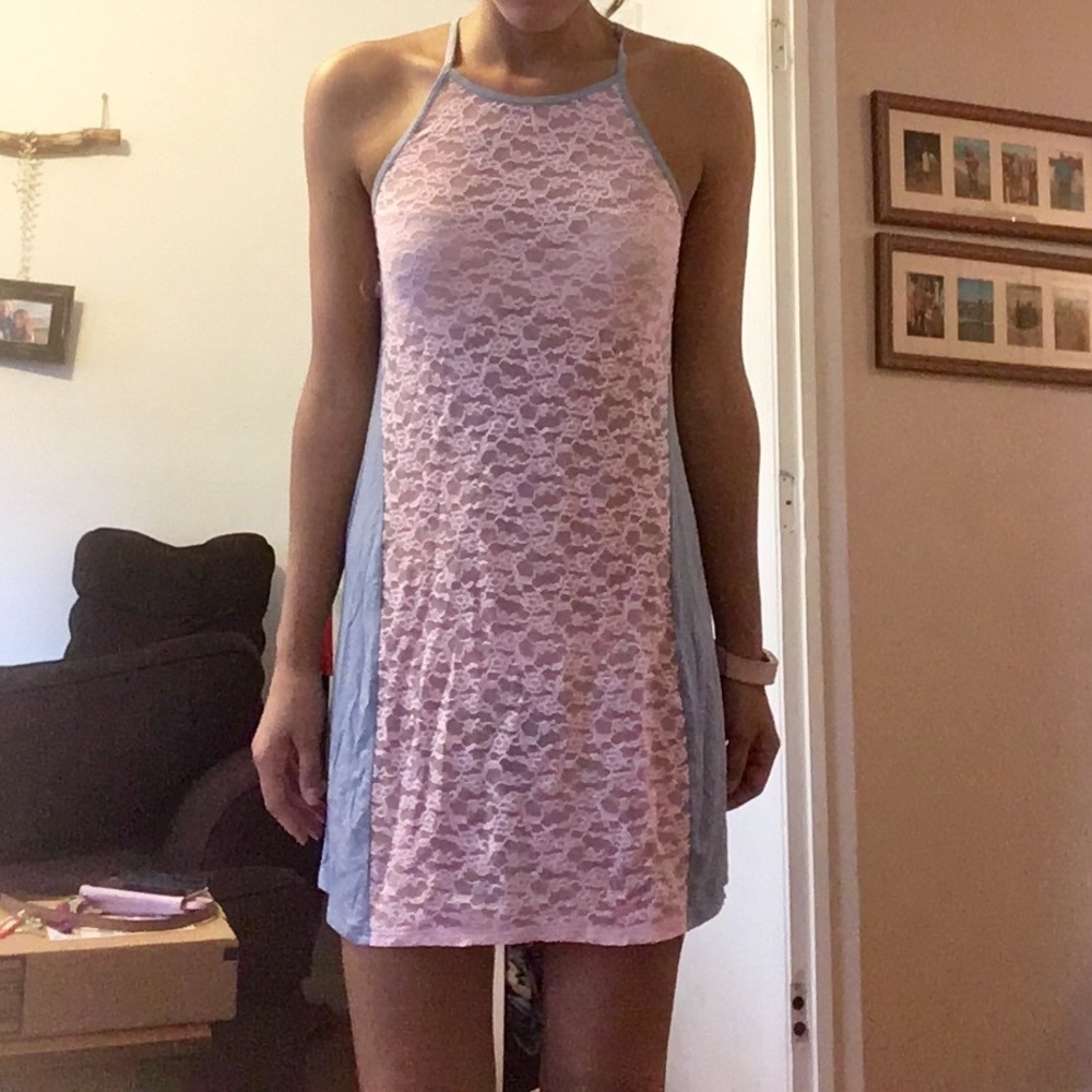 Victoria's Secret lace front slip pink gray small
