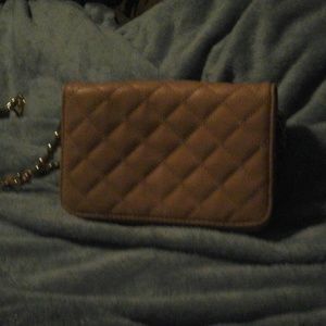 Gold Purse with Gold and Tan Chain