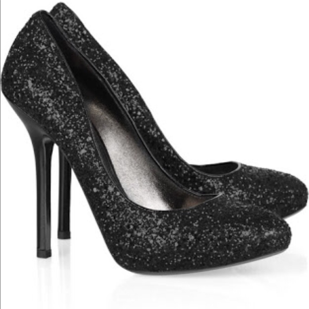 Miu Miu Donna Glitter Finished Black Pumps Size 42