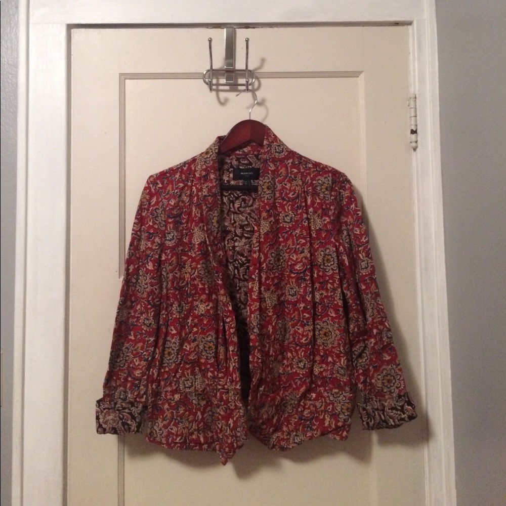 Mango red floral blazer
