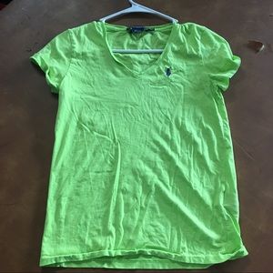 Lime green & purple polo.