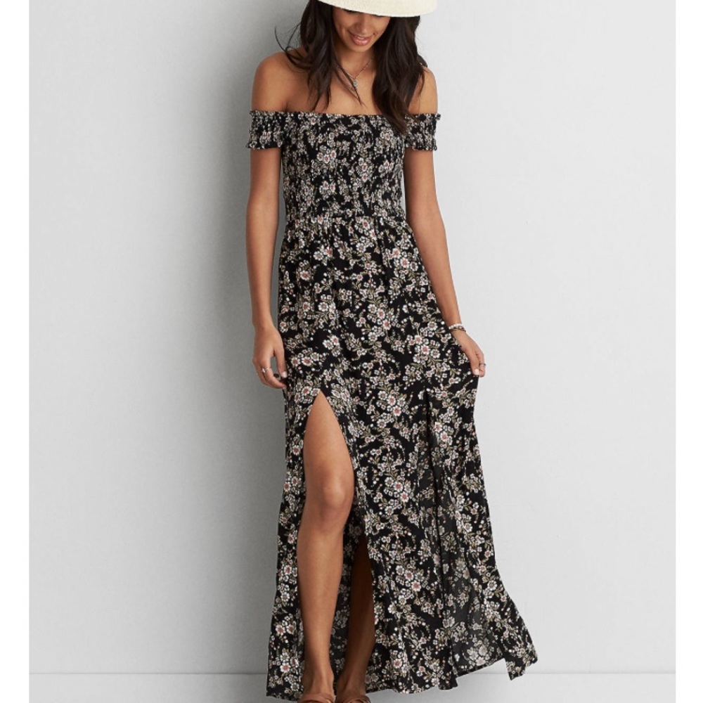 American eagle smocked maxi off shoulder dress