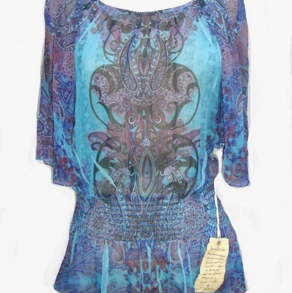One world paisley butterfly blouse nwt small