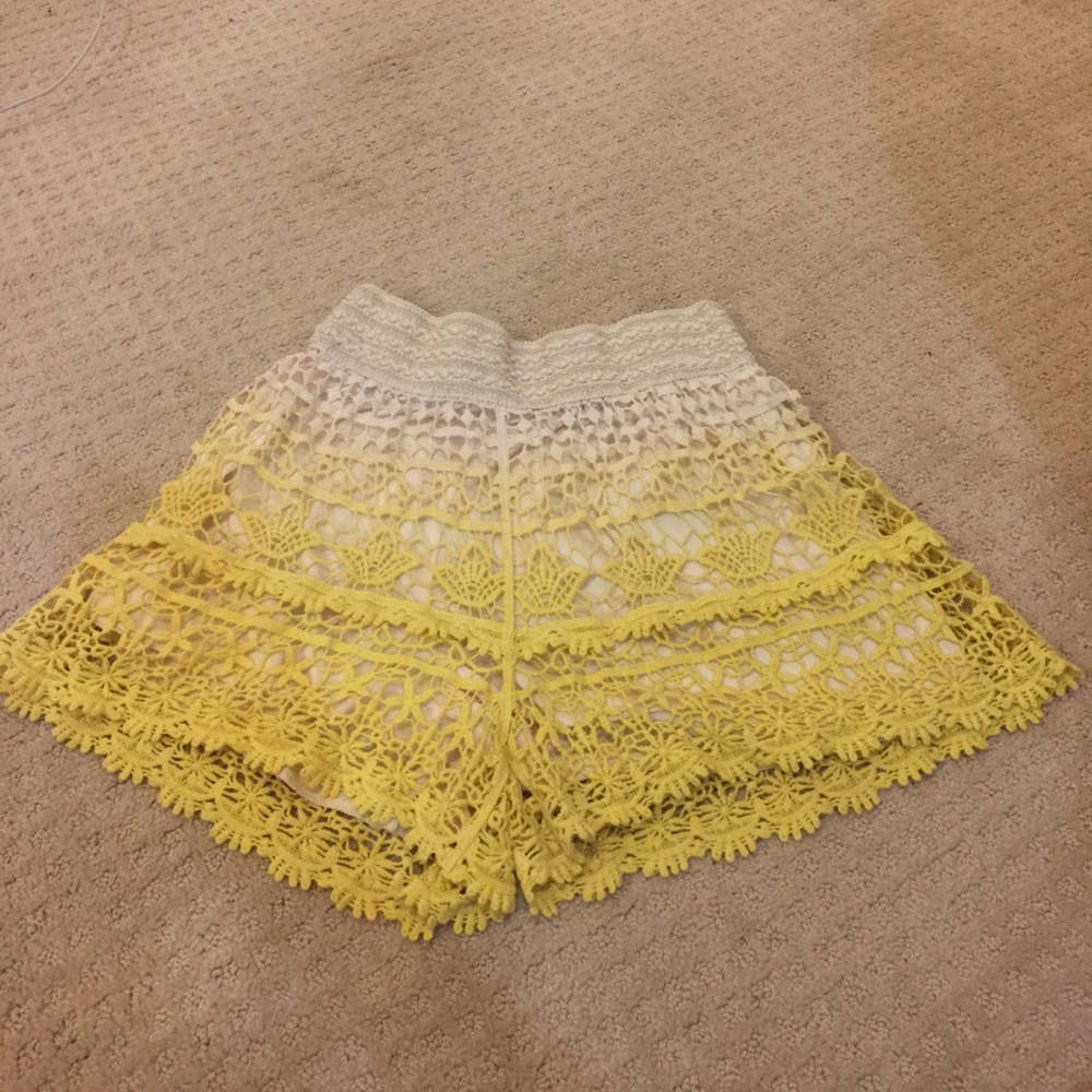 Blue Island Yellow, Cream, and White Lace Shorts.