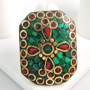 Gemstone inlay mosaic ring adjustable
