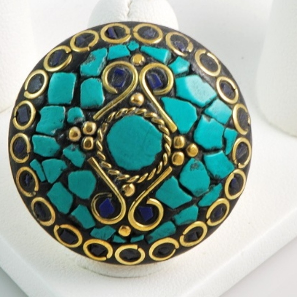 Gemstone Mosaic Inlay Ring Adjustable - image 1