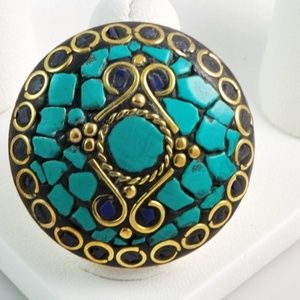 Gemstone mosaic inlay ring adjustable