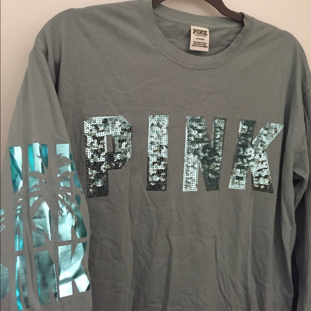 NWOT PINK SEQUIN LONG SLEEVE SHIRT W/ PALM TREE