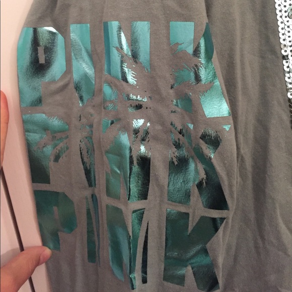 NWOT PINK SEQUIN LONG SLEEVE SHIRT W/ PALM TREE - Picture 2 of 4
