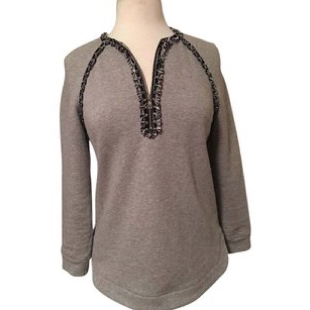 Tory Burch Silver Zipper B/W fringe detail, LS