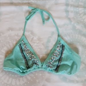 Aqua beaded and sequin bikini top size med