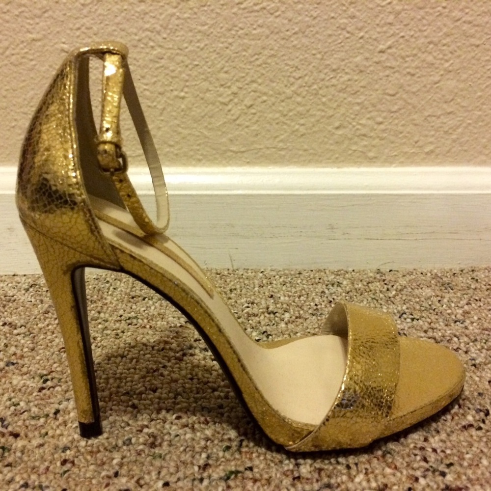 ZARA Golden Strappy Heeled Leather Sandals