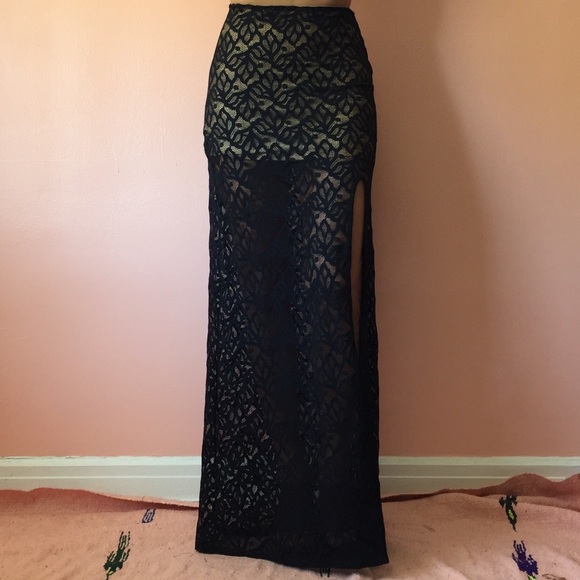 For Love & Lemons Black Lace Maxi Skirt