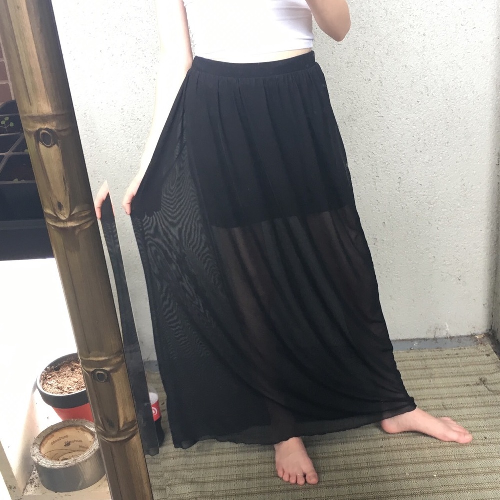 Full length black skirt with mini lining