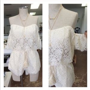 White off shoulder lace romper