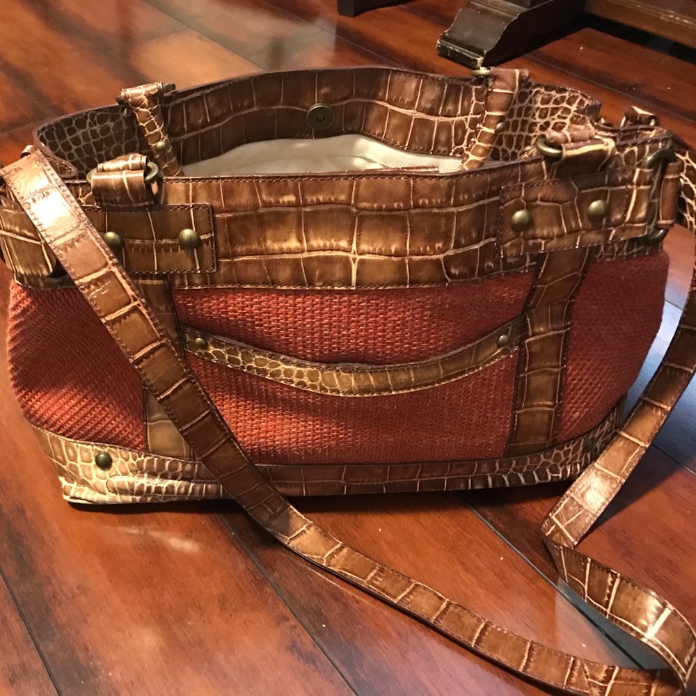 Leather and canvas handbag