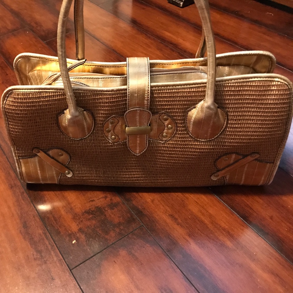 Gold leather/canvas handbag