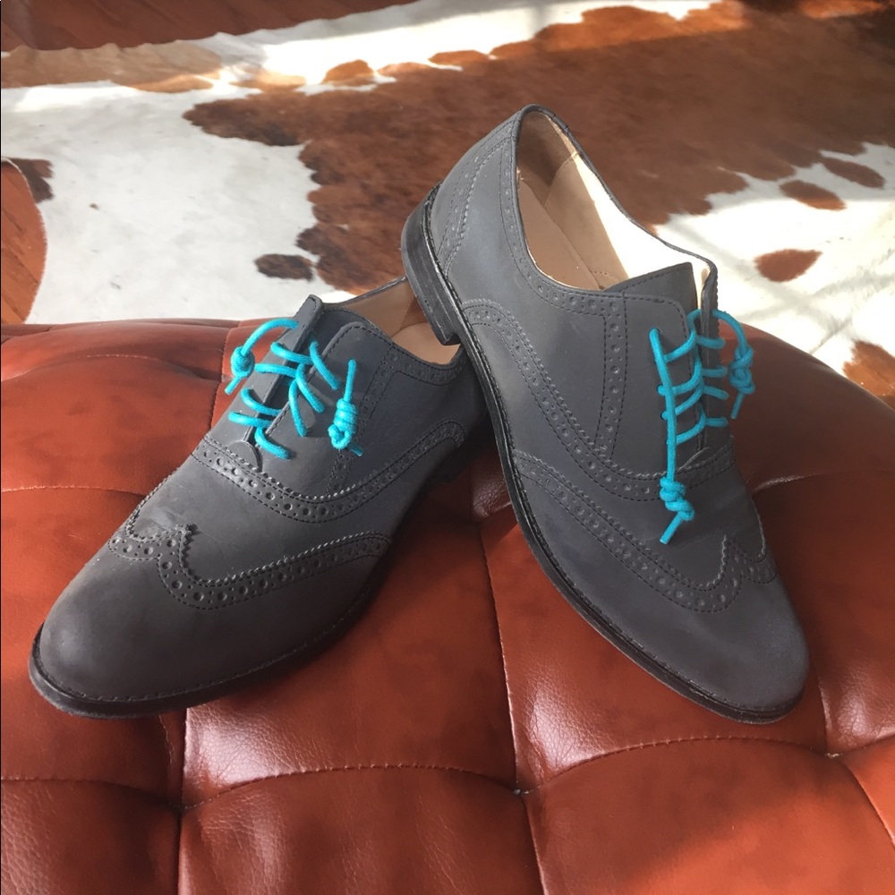 Cole Haan metallic black women's wingtip oxfords