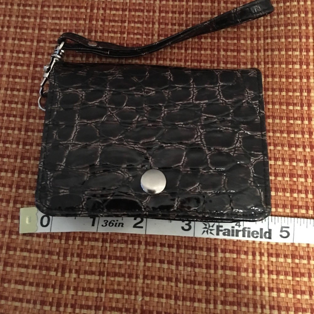 Patent Faux Croc Small Wristlet- Dark Brown