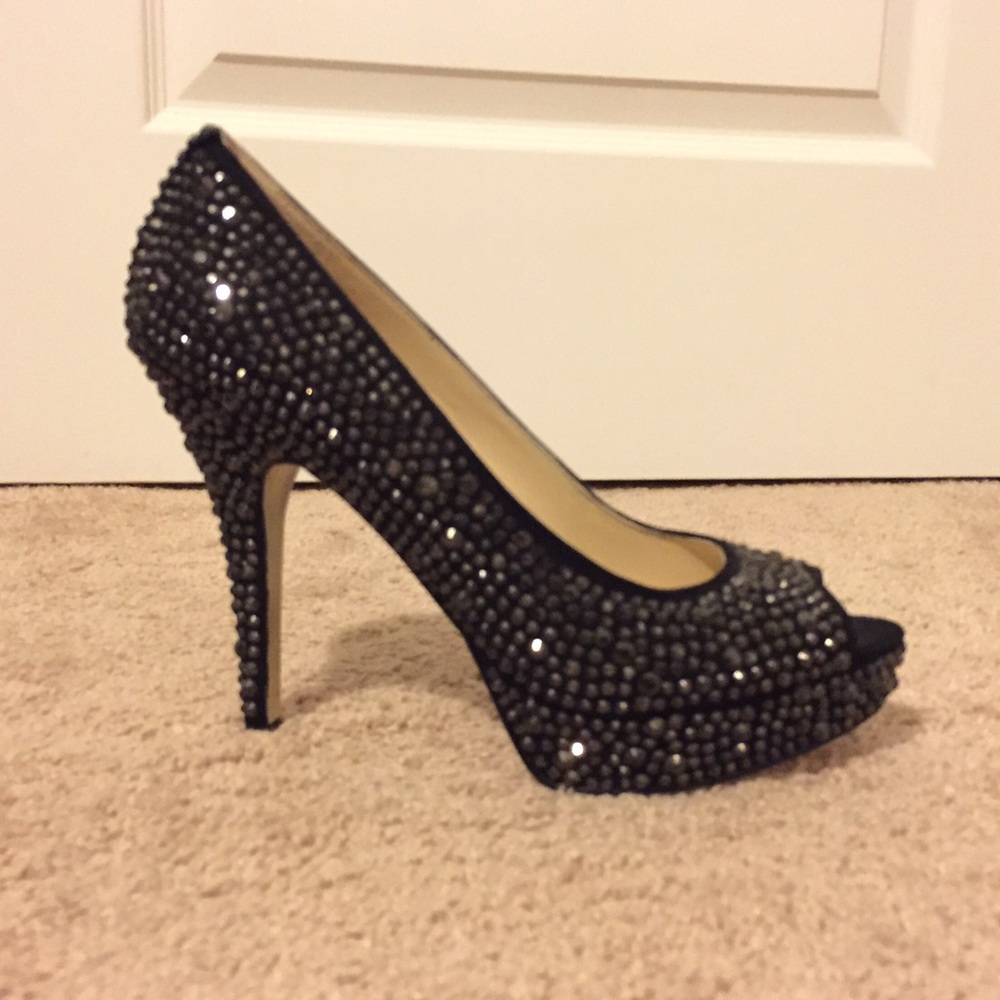 Enzo Angolini platform pumps with black crystals