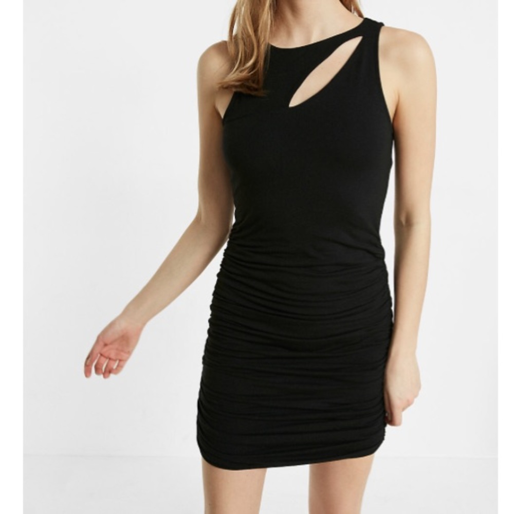Express Ruched Slash Neck Sheath Dress