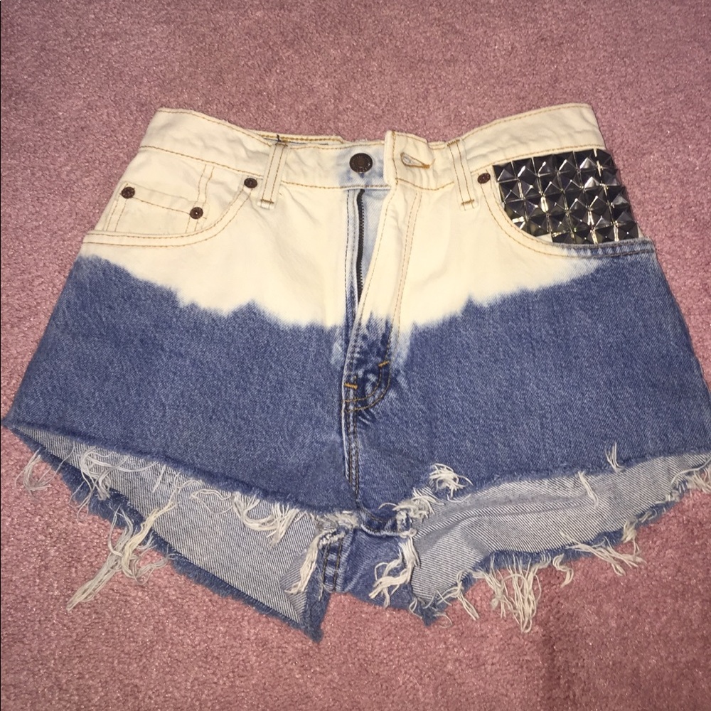 Ombré studded jean shorts