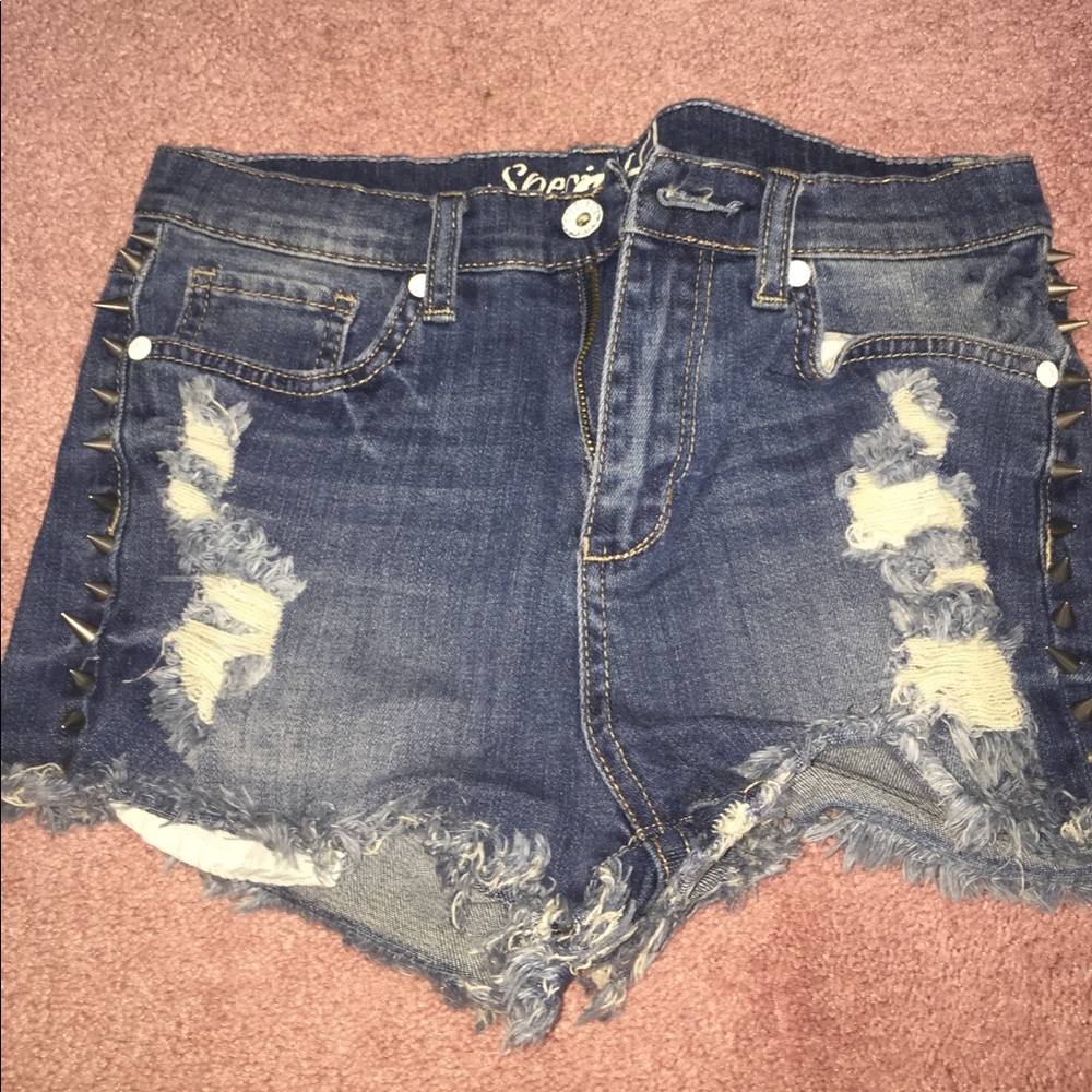 Spiked jean shorts