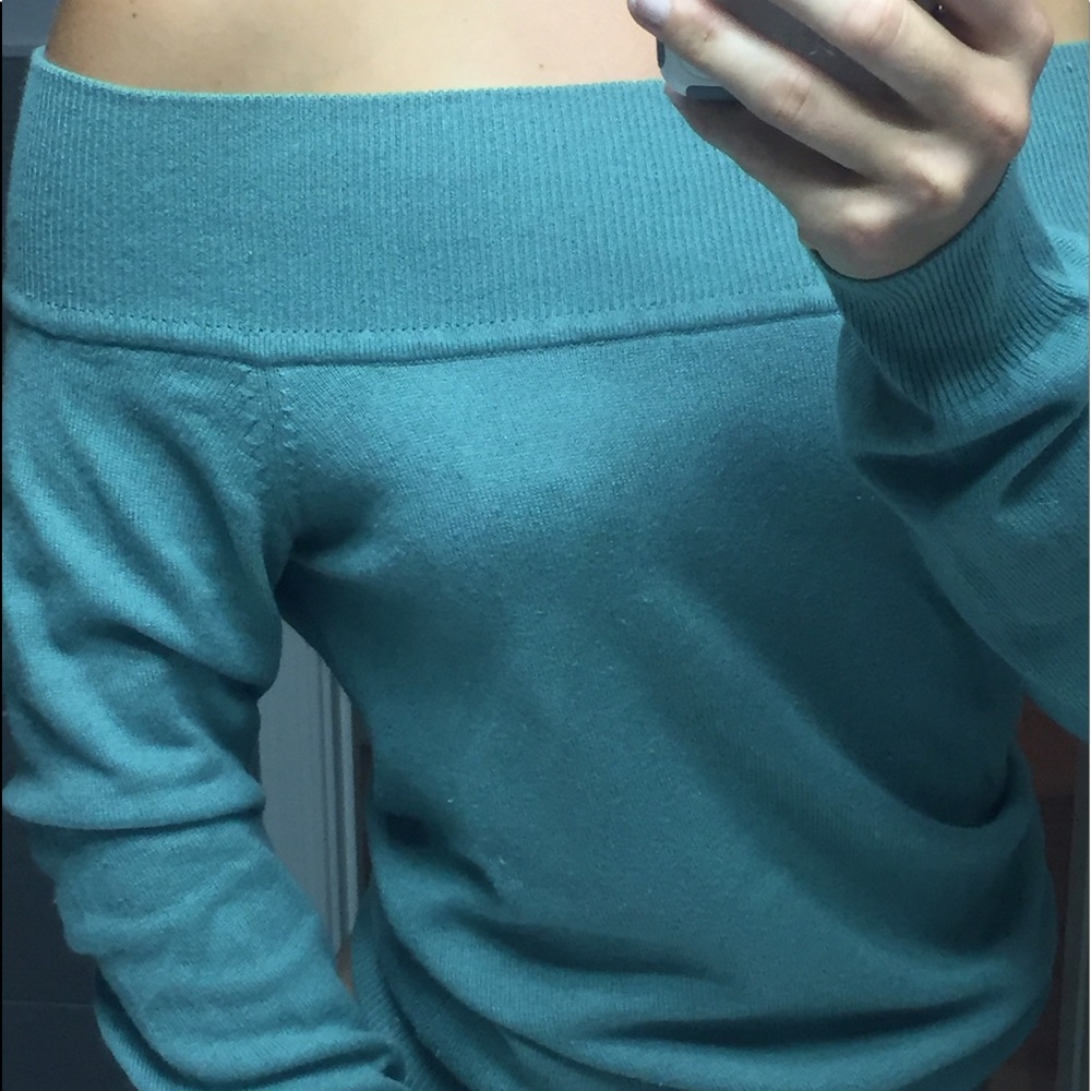 Silk and cashmere off the shoulder sweater.