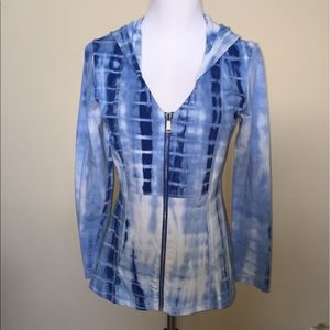 Boston Proper Blue XS blue tie-dyed zip hood jacket